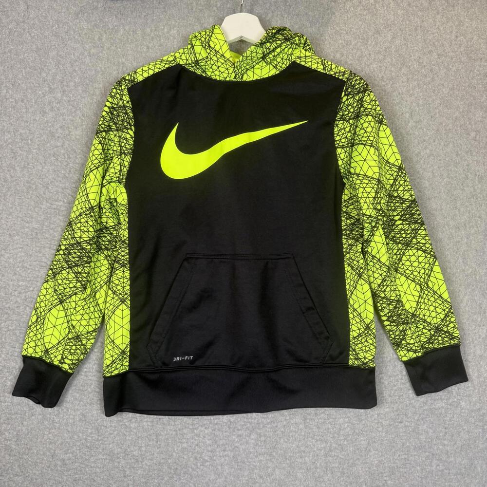 Nike Youth Boys Size Large Dri Fit Yellow Black Pullover Hoodie Sweatshirt